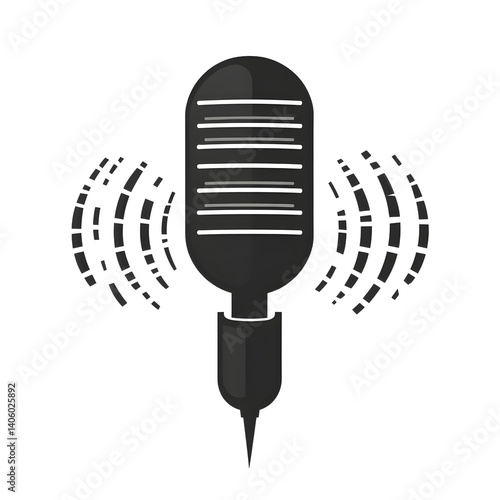 Obraz na płótnie vintage style microphone icon with sound waves emanating from it, symbolizing audio recording or broadcasting. design is simple and monochromatic, ideal for media related themes w salonie