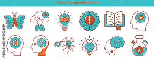 Brain Icons Set Mind Intelligence Thought Learning Creativity visually represents key concepts of the human intellect and cognitive functions.