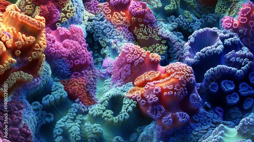 Fototapeta Naklejka Na Ścianę i Meble -  Artistic visualization of coral reef formations arranged in repeating fractal patterns