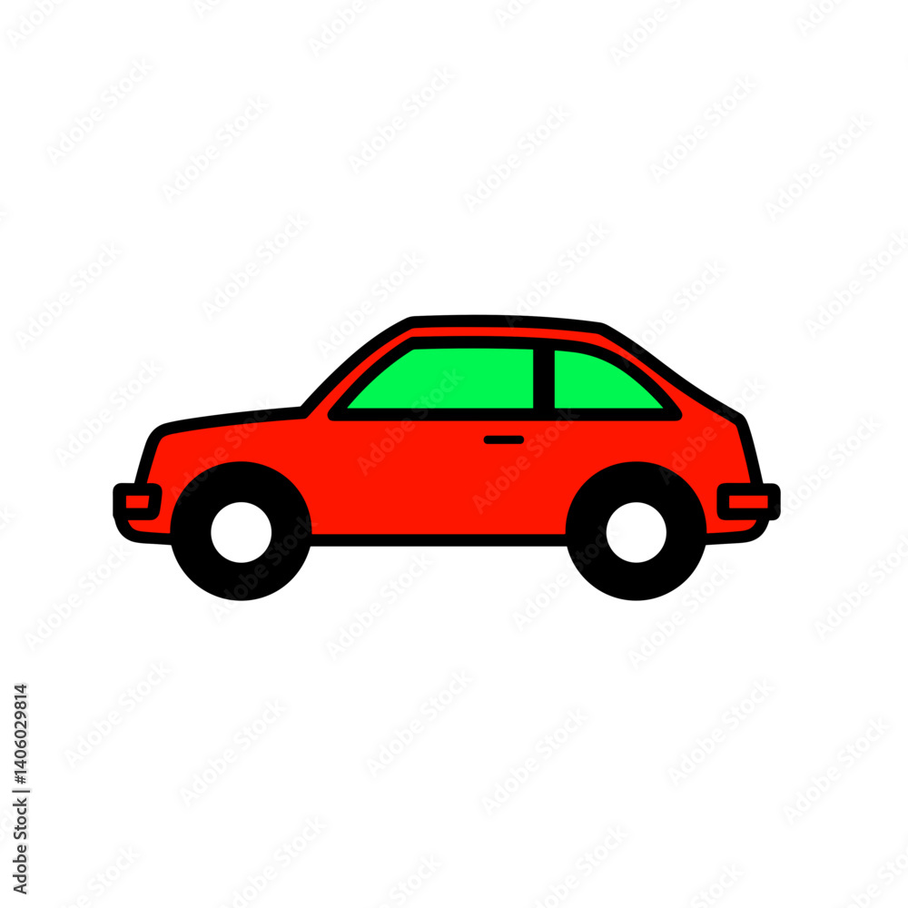 Colorful cartoon red car side view illustration Colorful cartoon red car side view illustration