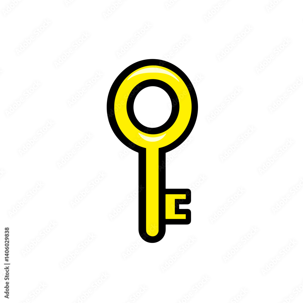 Yellow key icon in flat design on a white background Yellow key icon in flat design on a white background