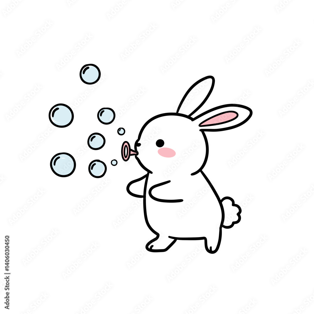 Obraz premium Cute bunny blowing bubbles in a joyful Easter setting 