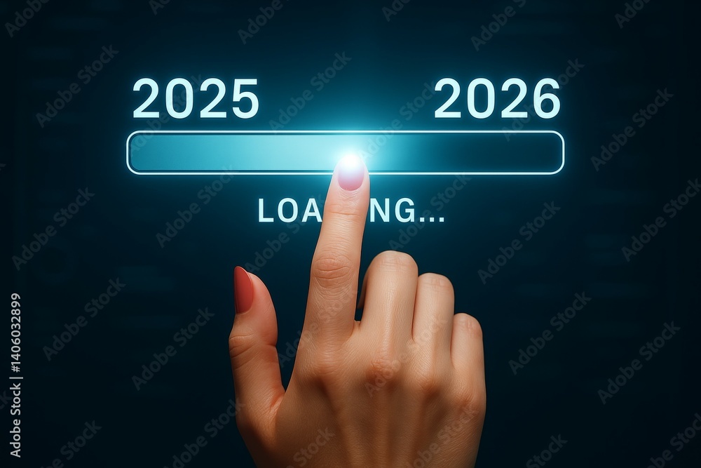 Hand loading progress bar with years 2025 to 2026 transition Hand loading progress bar with years 2025 to 2026 transition
