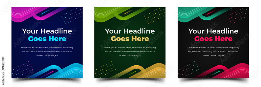 Naklejka premium Set of Modern futuristic square banner template. With space for the text. Usable for social media post, cover, web, flyer, card