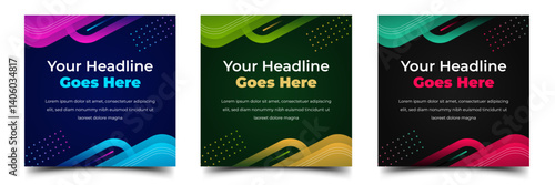 Set of Modern futuristic square banner template. With space for the text. Usable for social media post, cover, web, flyer, card