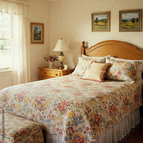 Grandmother’s Guest Room with Quilt and Lamps