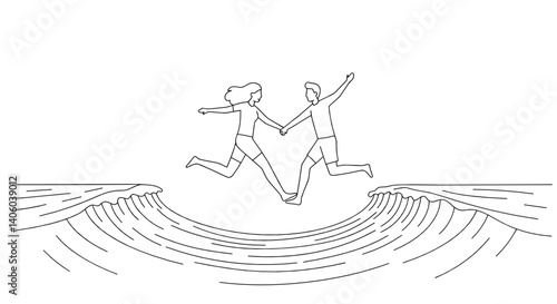 Couple Jumping Through Waves - Пара, прыгающая через волны  