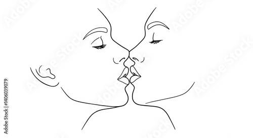 Tender Kiss - Нежный поцелуй, minimalist line art of a couple  