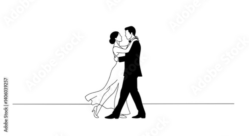 Romantic couple dancing in love on a simple white background  