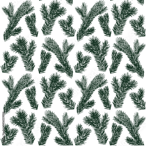 Pine branch pattern fir tree endless seamless pattern. Vector illustration