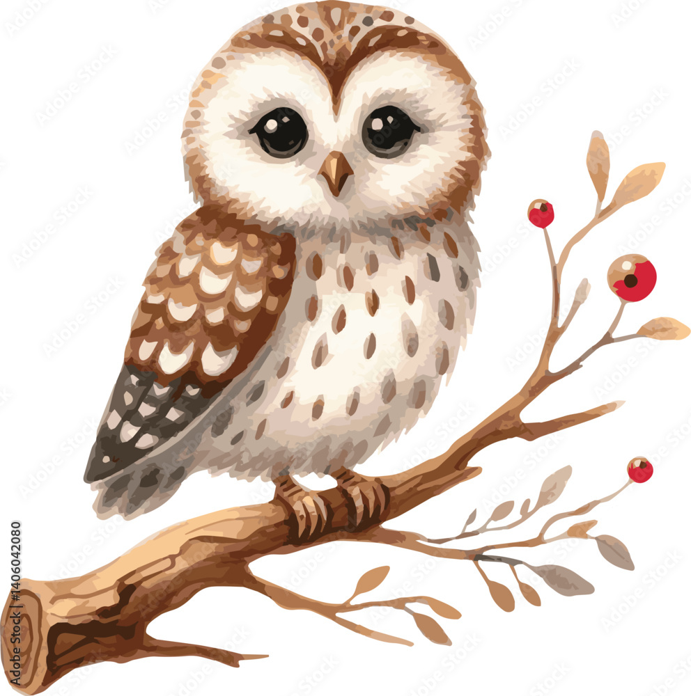 Obraz premium A watercolor vector of a cute owl