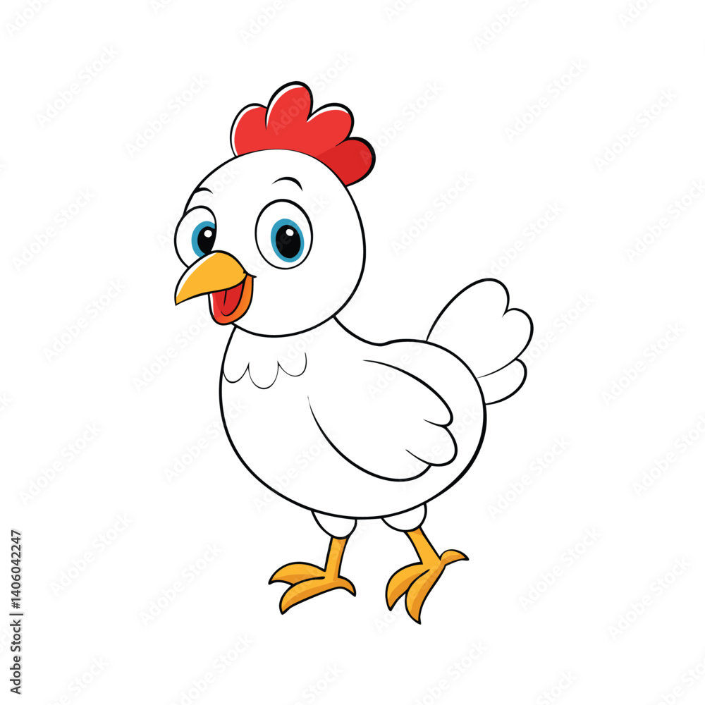Cartoon Hen in Emon Style with Big Eyes, Walking with Baby Chicks - Sweet Farm Life Cartoon Hen in Emon Style with Big Eyes, Walking with Baby Chicks - Sweet Farm Life
