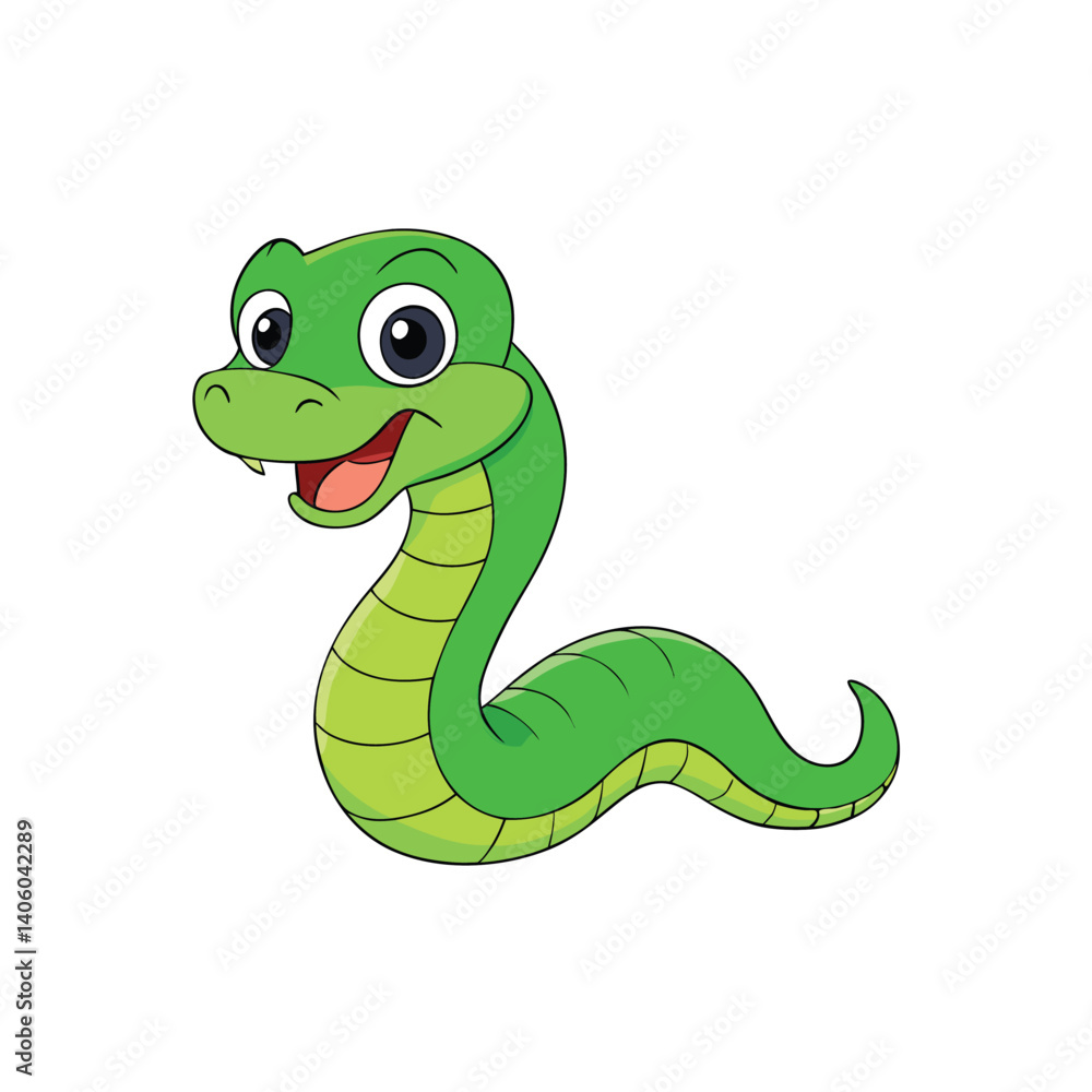 Naklejka premium Cartoon Snake in Emon Style with Big Eyes, Laying Down Playfully - Cute Snake Pose