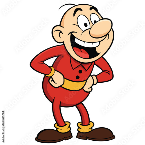 Cartoon character, joyful expression,  red outfit