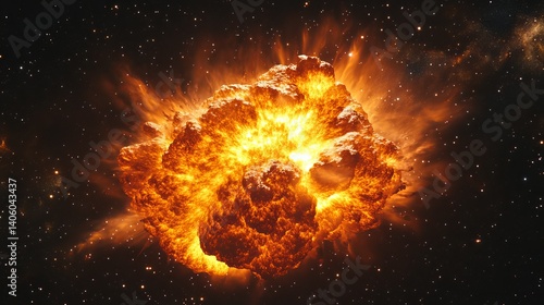 Wallpaper Mural Fiery explosion in space with bright orange flames and stars scattered in the background view of cosmos Torontodigital.ca