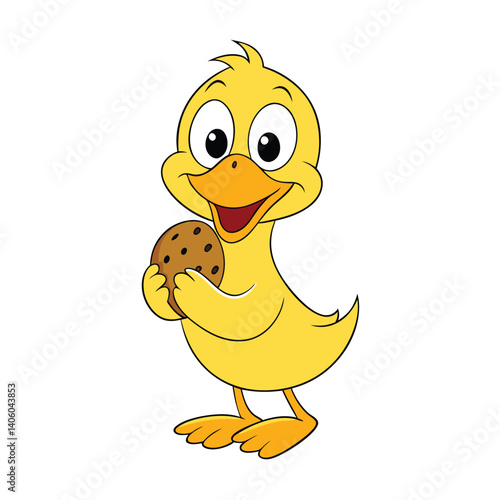 Delightful Cartoon Duck Eating a Cookie with Big Eyes and Cheerful Smile ? Sweet Playful Fun!