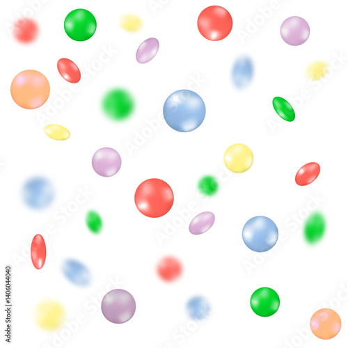 Vector Colorful chocolate candies, multicolored glazed chocolate falling isolated on white background. Falling candied fruit,selective focus.