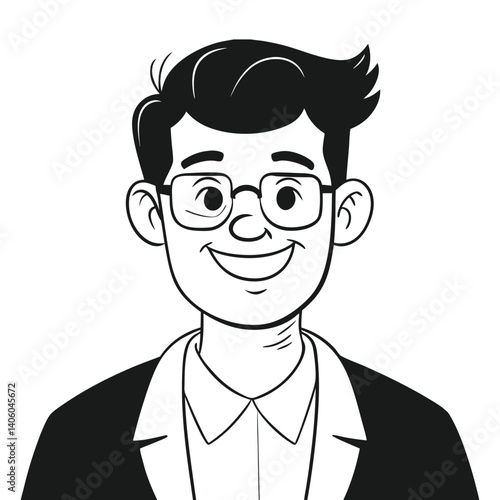 Smiling man wears glasses, a shirt, and a blazer in a sketched portrait