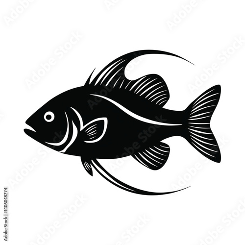 Obraz na płótnie Tropical Fish Silhouette Vector Illustration in Black and White w salonie