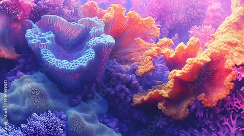 Fototapeta Naklejka Na Ścianę i Meble -  Artistic underwater rendering of coral reef formations in harmonious geometric patterns