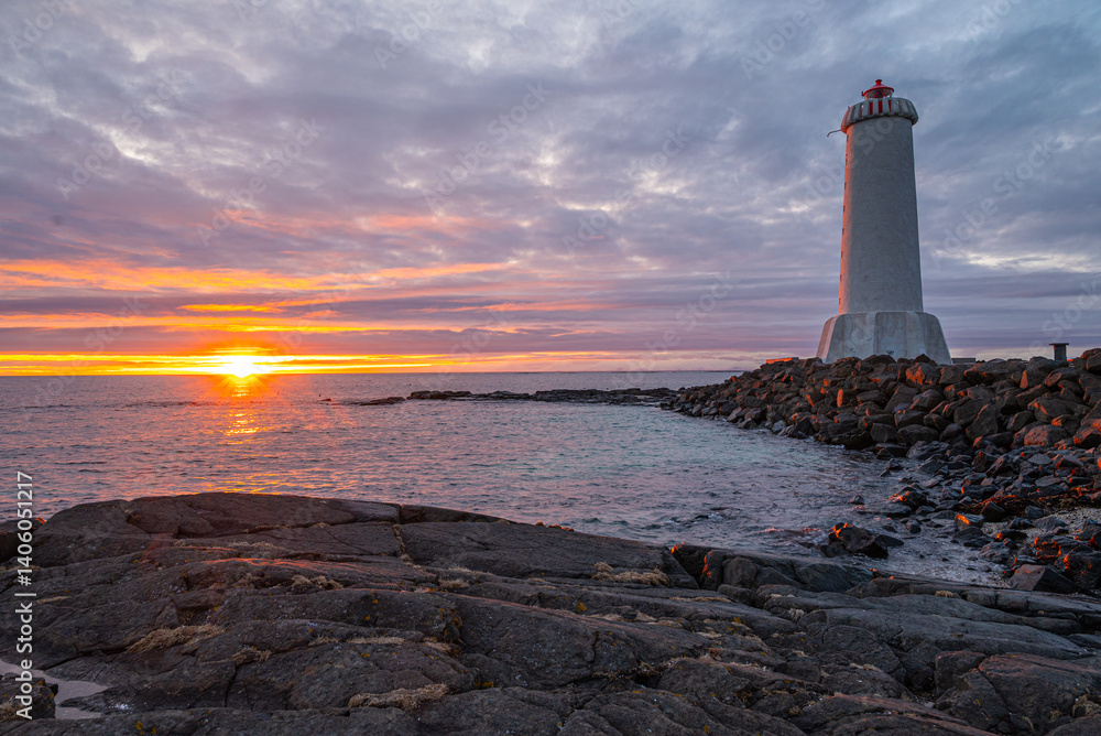 Fototapeta premium The lighthouse of town of Akranes in Iceland