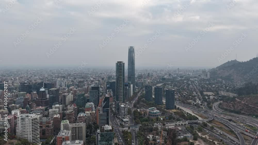 Aerial view of the city santiago of Chile during day light on the background of mountains Aerial view of the city santiago of Chile during day light on the background of mountains