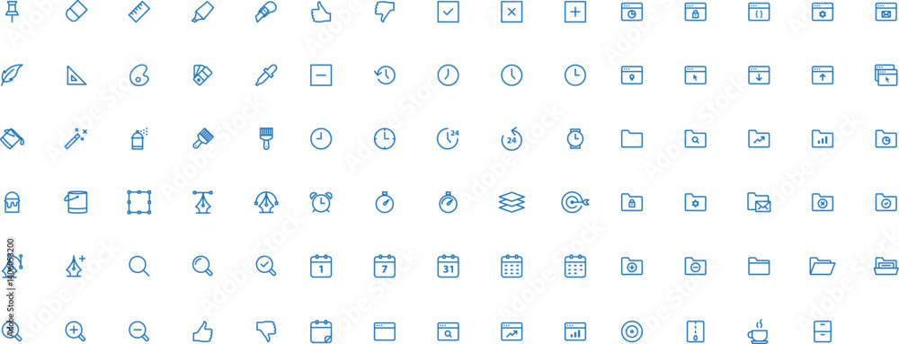 Office Minimal Line Icons-with 90+ new icons focused on design tools, folders, interface elements, and time management. Ideal for creative software, UI dashboards, admin panels, and modern office apps