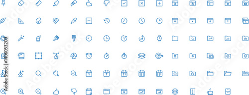 Obraz na płótnie Office Minimal Line Icons-with 90+ new icons focused on design tools, folders, interface elements, and time management. Ideal for creative software, UI dashboards, admin panels, and modern office apps w salonie