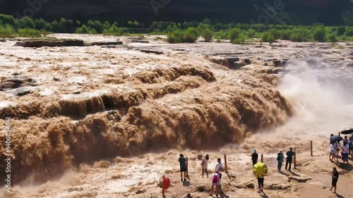 4k Video of Shaanxi Scenic Spot Hukou Waterfall Aerial View Showcasing the Majestic Torrents and Surrounding Nature