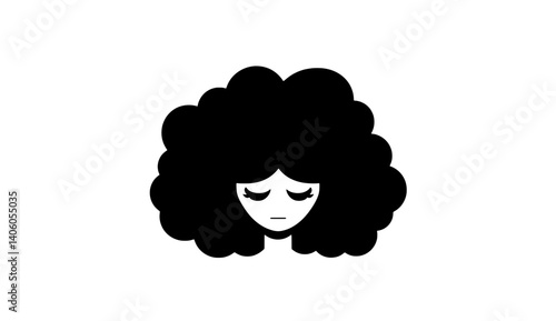 Elegant black silhouette of a woman with voluminous curly hair expressing a mood of introspection and contemplation