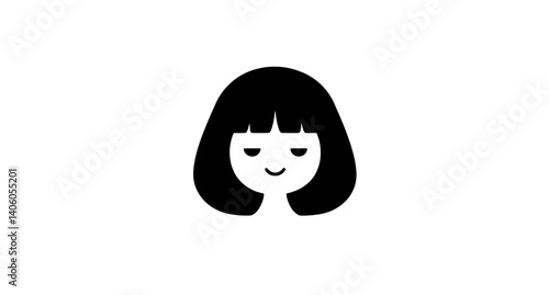 Stylish engraved illustration of a serene girl with a bob haircut and subtle smile, embodying a calm and modern aesthetic