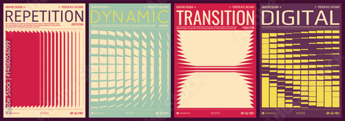 An image of many rectangular flat shapes and lines of different thicknesses with transition and displacement effects. Dynamic gradient pattern. Vector for banner, flyer, cover or brochure.
