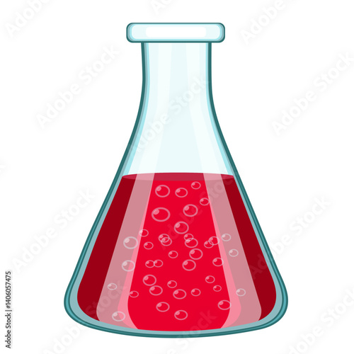 Flask with red liquid for chemical experiments