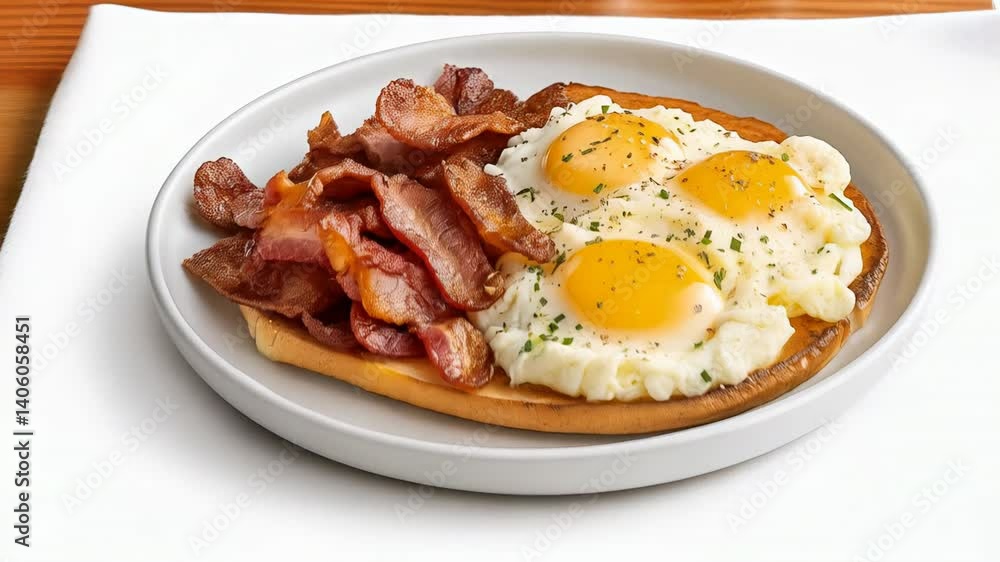 Breakfast Plate: Toast with Fried Eggs and Bacon Breakfast Plate: Toast with Fried Eggs and Bacon