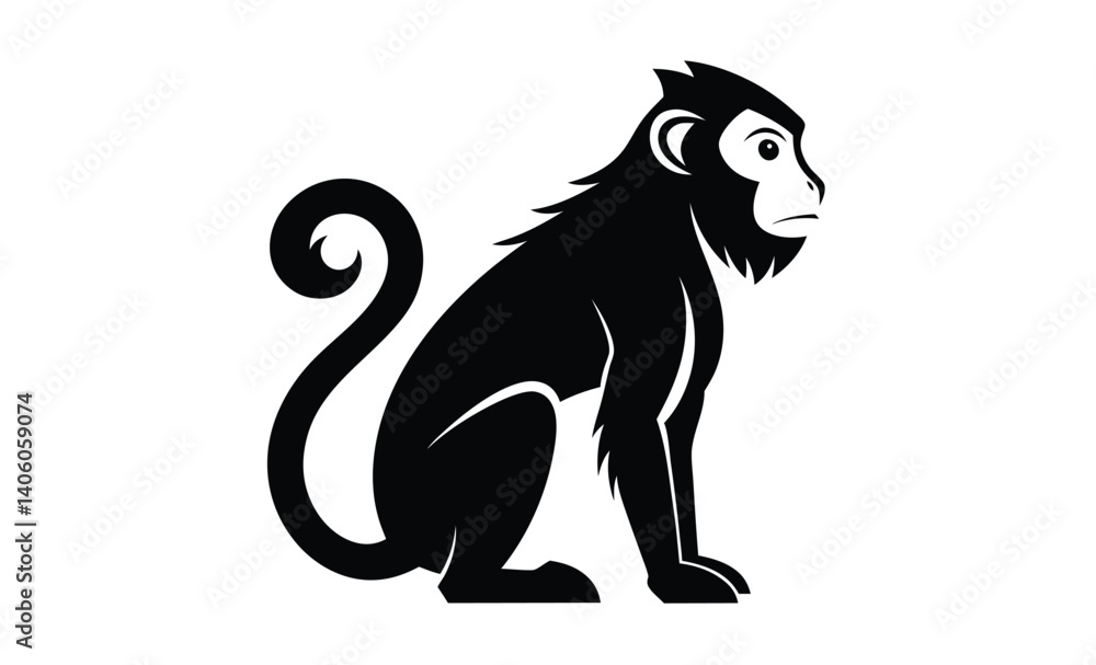 Fototapeta premium Monkey silhouette illustration, Primate animal graphic, Jungle monkey outline, Wild animal black shape