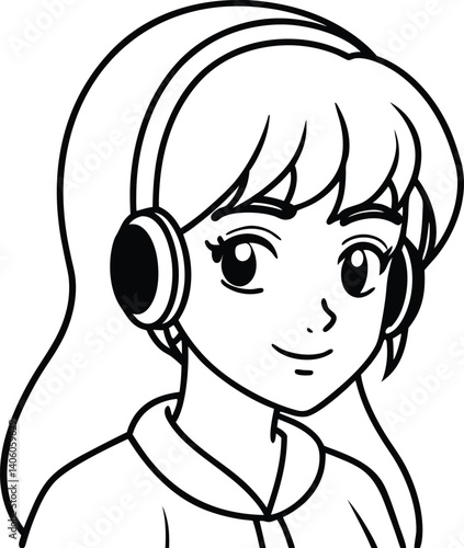 an anime girl in headphones listening to music 