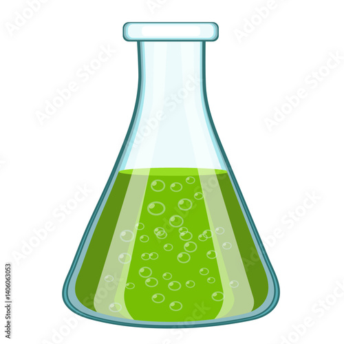 Flask with green liquid for chemical experiments