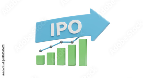 Isolated IPO stock market chart with arrow pointing up