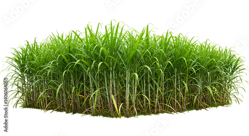 A dense patch of tall green grass with slender stalks and vibrant leaves against a black background scene