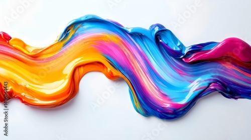 Bright Colorful Liquid Paint in a Flowing Line Against White Background