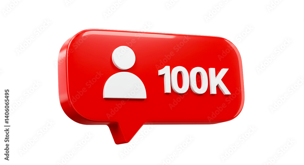 A red speech bubble with a white person icon and the text k indicating one hundred thousand A red speech bubble with a white person icon and the text k indicating one hundred thousand