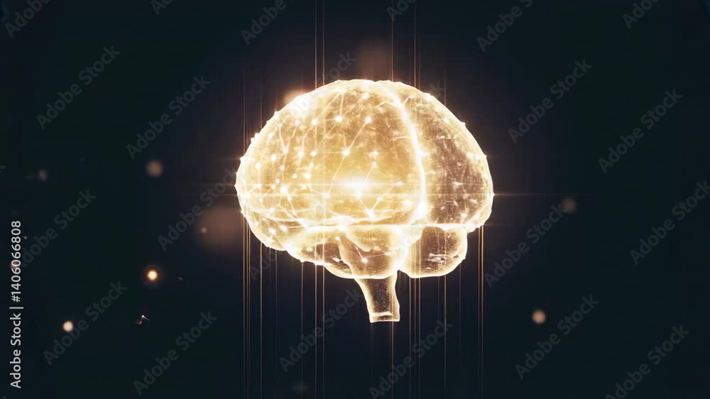 Glowing artificial intelligence brain composed of floating light particles.