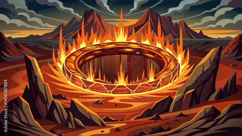 Lava and fire ring similar to lord of the rings movie with intricate design.
