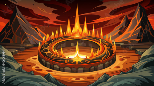 Lava and fire ring similar to lord of the rings movie with intricate design.
