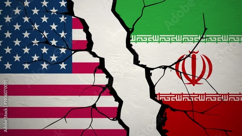 USA America - Iran Global political tension and conflict between powerful nations, including war threats, economic sanctions, military build-up, and diplomatic crisis on the rise