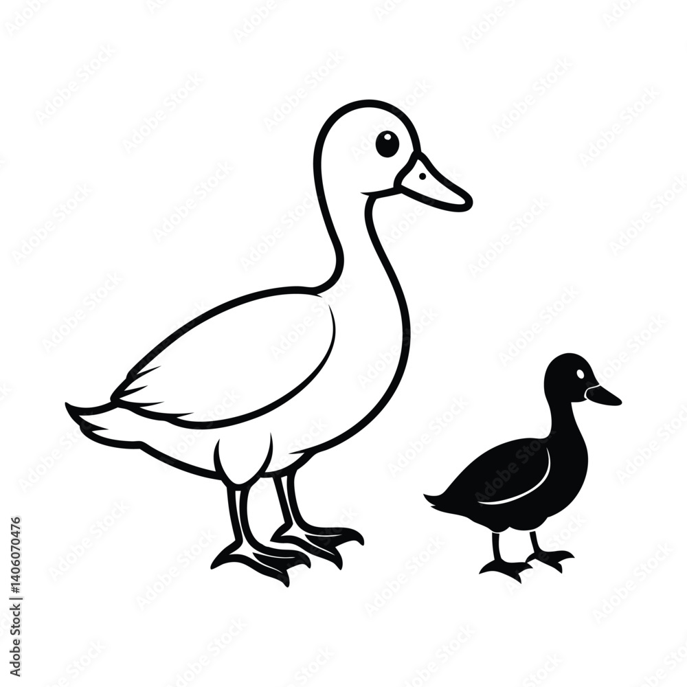 duck and ducklings vector silhouette on white background duck and ducklings vector silhouette on white background