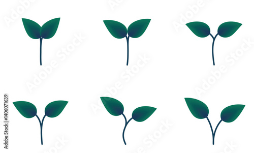 Sprouted plant green gradient illustration set. Nature and planting design elements. Isolated vector images