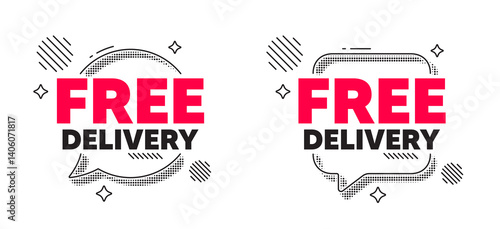 Free delivery chat speech bubble. Social media concept. Free delivery tag. Shipping and cargo service message. Business order icon. Line design chat bubble. Vector