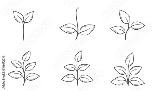 Sprouted plant line illustration set. Nature, spring and planting design elements. Isolated vector images