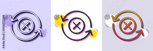 Reject refresh line icon. Halftone dotted pattern. Gradient icon with grain shadow. Decline update sign. Rotation arrow. Line reject refresh icon. Various designs. Vector